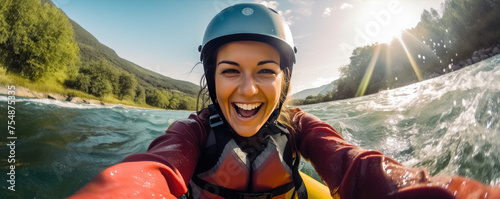 Woman rafting on a turbulent river