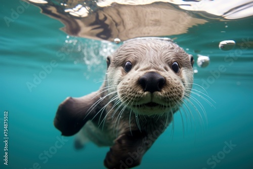 Playful Otter underwater. Nature animal wildlife. Generate Ai