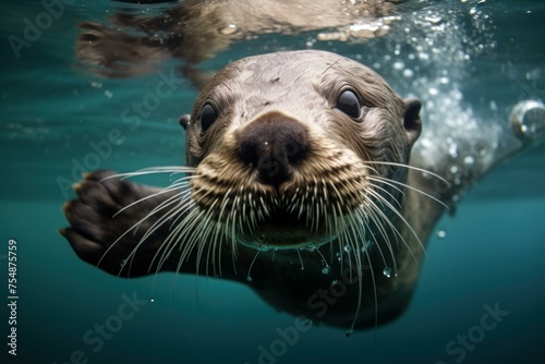 Agile Otter underwater swim. Zoo animal. Generate Ai
