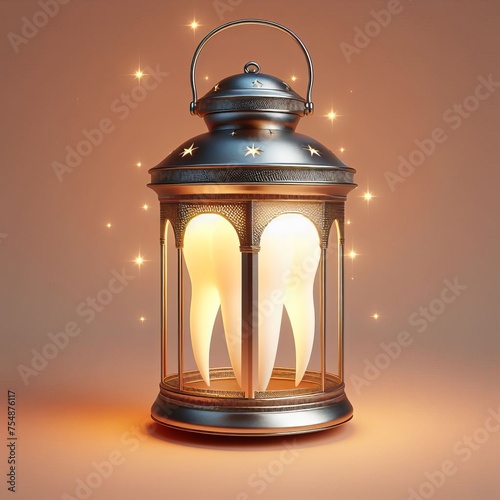 3D realistic lantern and its internal light made of  beautiful light tooth , babylight around made out from teeth, isolated on background, Generative AI