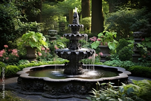 Captivating Outdoor fountain waterfall. Home summer decor. Generate Ai