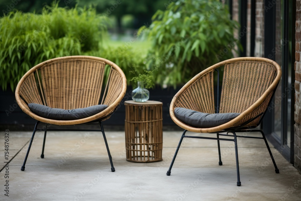 Weather-resistant Outdoor rattan chairs. Terrace sofa. Generate Ai Weather-resistant Outdoor rattan chairs. Terrace sofa. Generate Ai