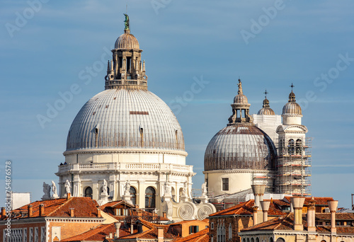 Domes and towers of Santa Maria della Salute church in Venice, Italy