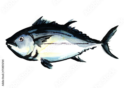 魚、マグロの水彩風イラスト