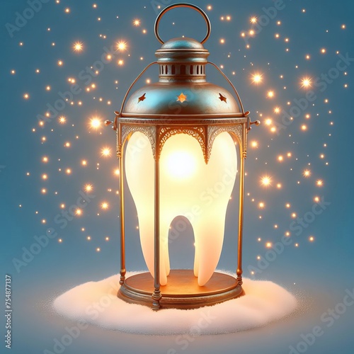 3D realistic lantern and its internal light made of  beautiful light tooth , babylight around made out from teeth, isolated on background, Generative AI