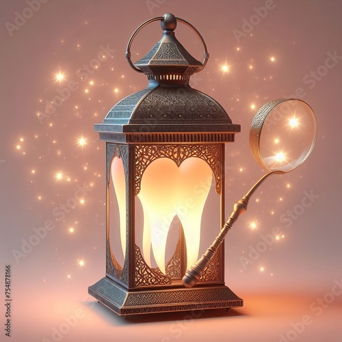 3D realistic lantern and its internal light made of  beautiful light tooth , babylight around made out from teeth, isolated on background, Generative ai