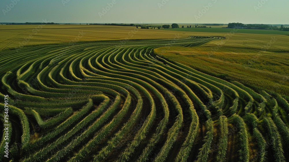 With graceful movements, the drone sweeps across the vast expanse of the field, tracing delicate lines that weave together like an intricate tapestry, forming a network of intercon