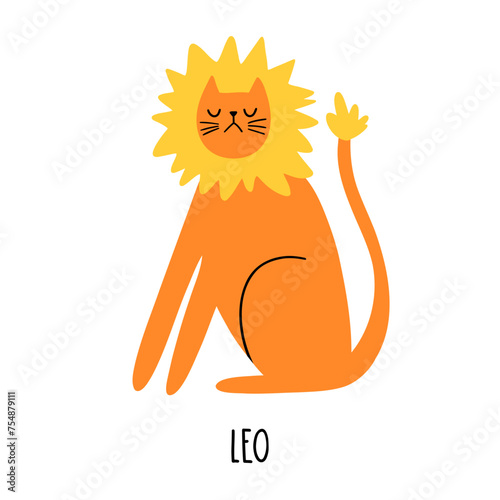 Cat Zodiac Astrology Sign Leo. Hand draw style. Vector illustration zodiacal symbols. Isolated on white background. Good for posters, t shirts, postcards