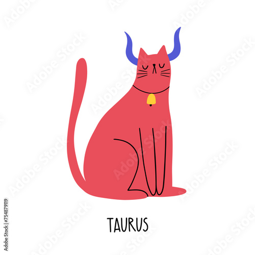 Cat Zodiac Astrology Sign Taurus. Hand draw style. Vector illustration zodiacal symbols. Isolated on white background. Good for posters, t shirts, postcards.