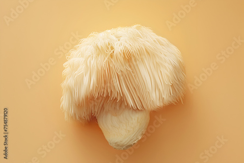 close-up of lions mane mushroom Hericium erinaceus on pastel yellow color background Traditional oriental medicine Alternative treatment , health support