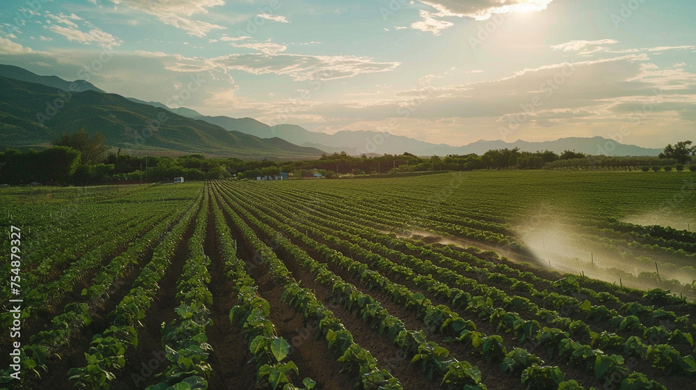 With each precise movement, the technological irrigation system in the field delivers water to the thirsty crops below, its state-of-the-art technology minimizing waste and maximiz