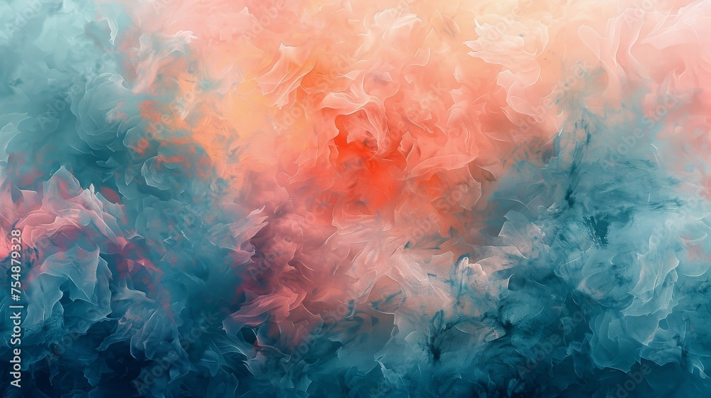 Abstract Painting in Blue, Pink, and Orange