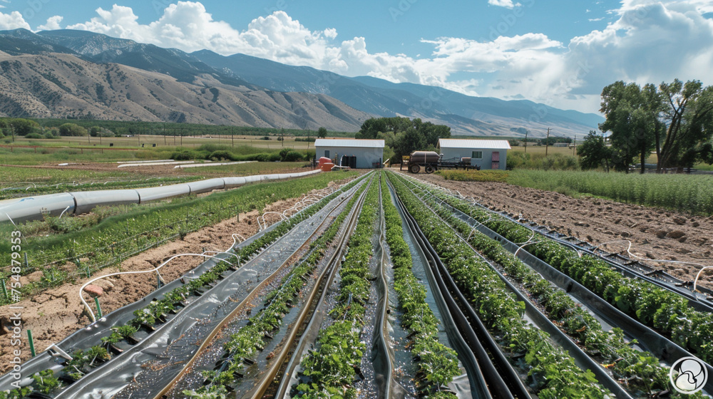 With each precise movement, the technological irrigation system in the field delivers water to the thirsty crops below, its state-of-the-art technology minimizing waste and maximiz