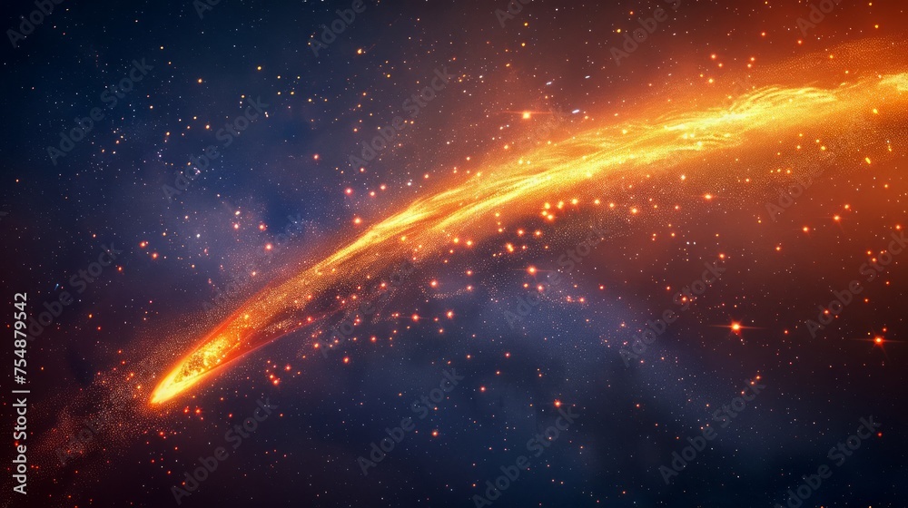 Bright Glowing Meteor Trail across Dark Starry Night Sky, Fiery Comet Space Scene, Astronomy Phenomenon Bright Glowing Meteor Trail across Dark Starry Night Sky, Fiery Comet Space Scene, Astronomy Phenomenon
