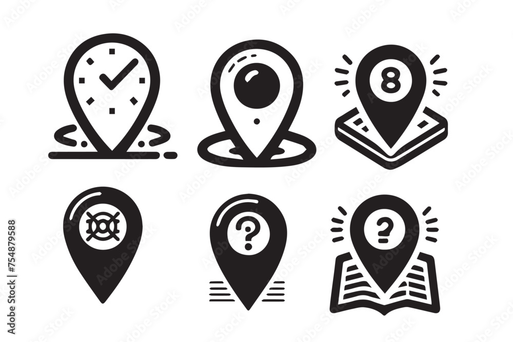 set of map pointers with markers set of map pointers with markers