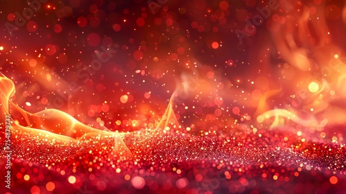 Sparkling Red Abstract Background with Luminous Particle Waves and Bokeh Lights for Festive or Luxury Design Concepts