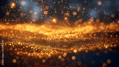 Abstract Golden Bokeh Lights Background with Glittering Particles for Festive, Holiday or Luxury Concepts