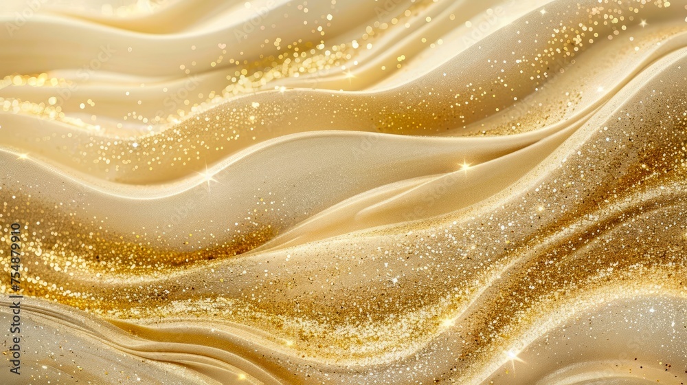 Elegant Golden and Creamy Swirls Texture with Glitter Sparkles - Abstract Luxury Background for Design and Decoration