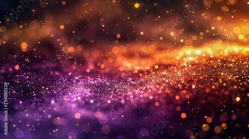 Dazzling Cosmic Bokeh Lights Background with a Mesmerizing Blend of Purple and Orange Hues for Design and Art Projects