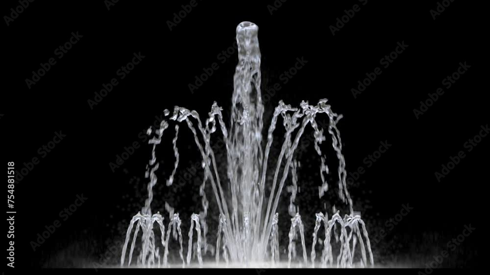 Water fountain isolated on black with alpha 4k seamless loop 