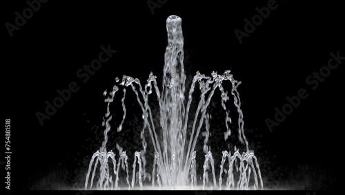 Water fountain isolated on black with alpha 4k seamless loop 