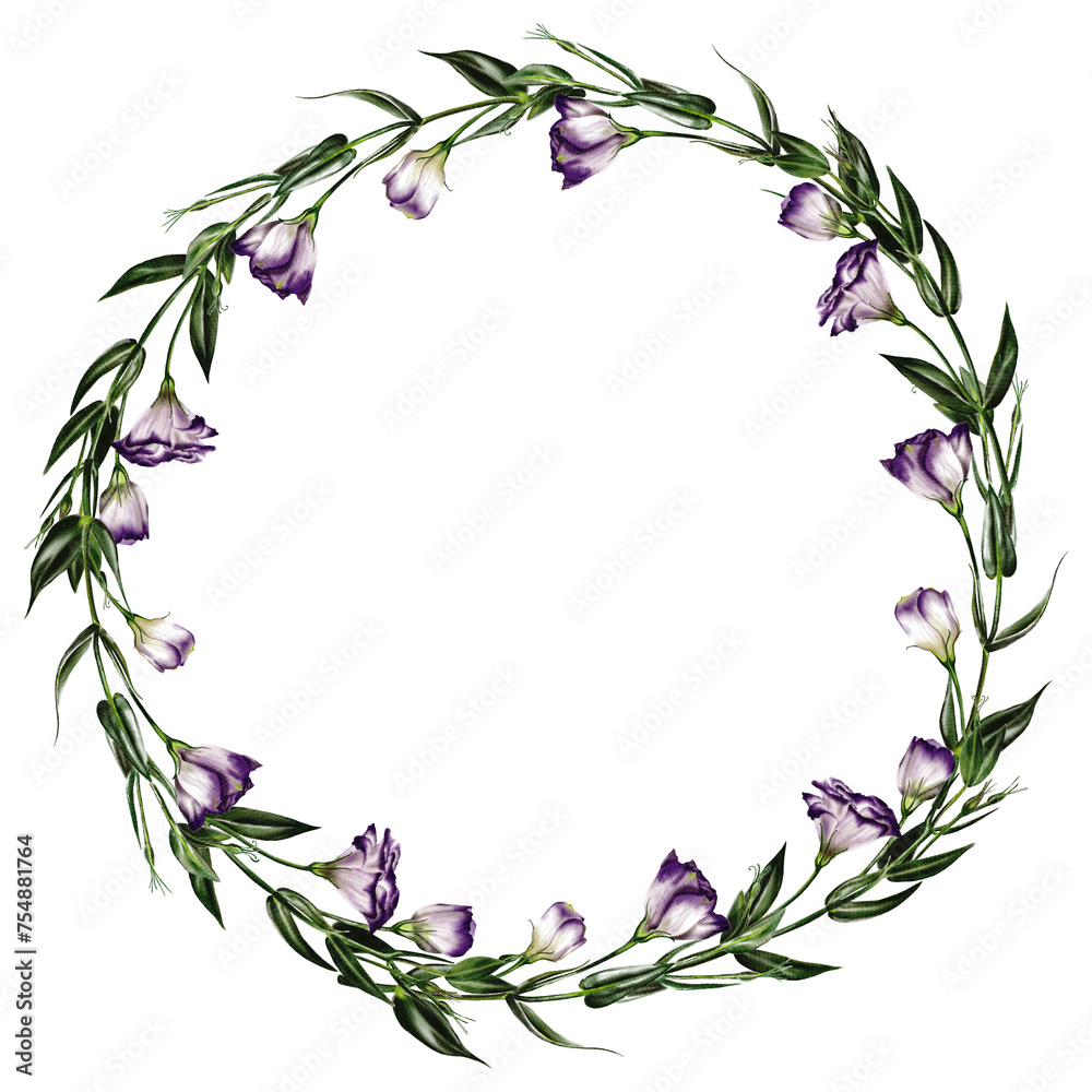 Eustoma wreath. The flowers are purple.