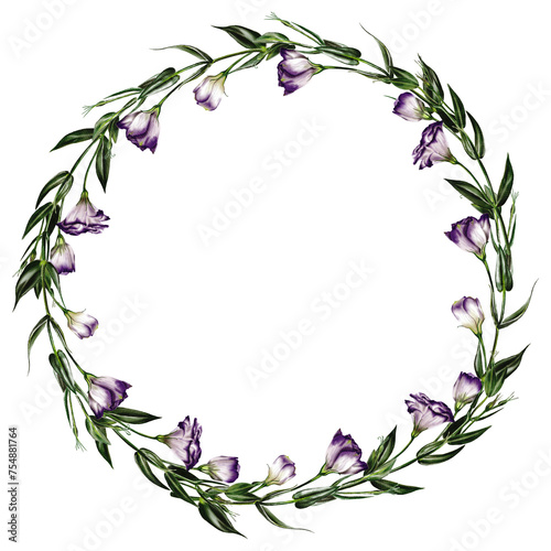 Eustoma wreath. The flowers are purple. © Alena Sid