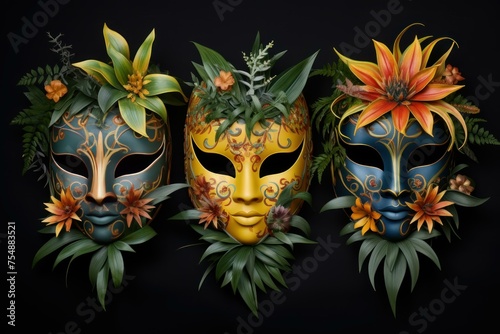 Detailed Painted mask plants. Old color face. Generate Ai
