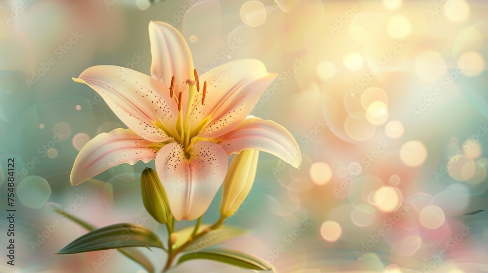 Beautiful blooming lily flower minimalist fantasy background template fresh light pink yellow white color lily flower poster nature background, Aesthetics floral inspirational tenderness illustration Beautiful blooming lily flower minimalist fantasy background template fresh light pink yellow white color lily flower poster nature background, Aesthetics floral inspirational tenderness illustration