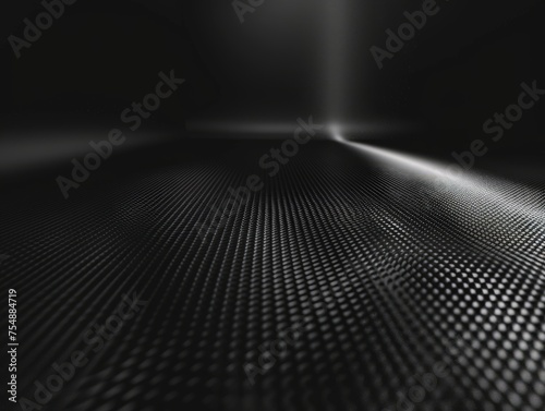 A black and white room with a carbon fiber texture background, casting soft light and shadow on the ground, exuding a sense of luxury and speed.