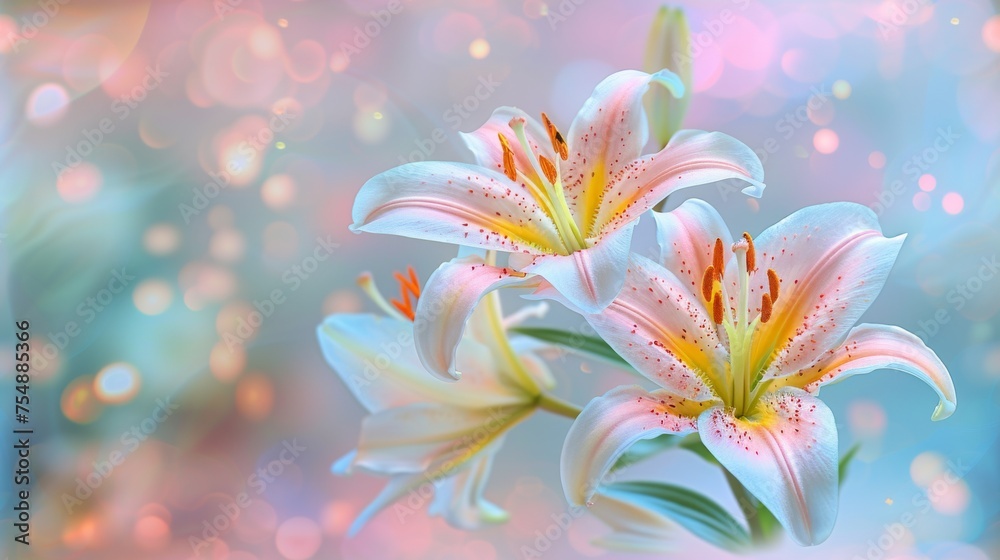 Beautiful blooming lily flower minimalist fantasy background template fresh light pink yellow white color lily flower poster nature background, Aesthetics floral inspirational tenderness illustration Beautiful blooming lily flower minimalist fantasy background template fresh light pink yellow white color lily flower poster nature background, Aesthetics floral inspirational tenderness illustration