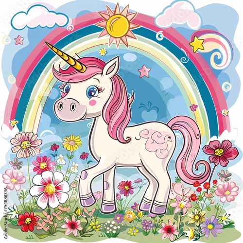 Pink Unicorn in a Rainbow Field A Magical Moment for Easter Generative AI
