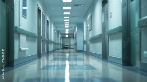 Clinical Serenity Empty Hospital Corridor with Room Background 