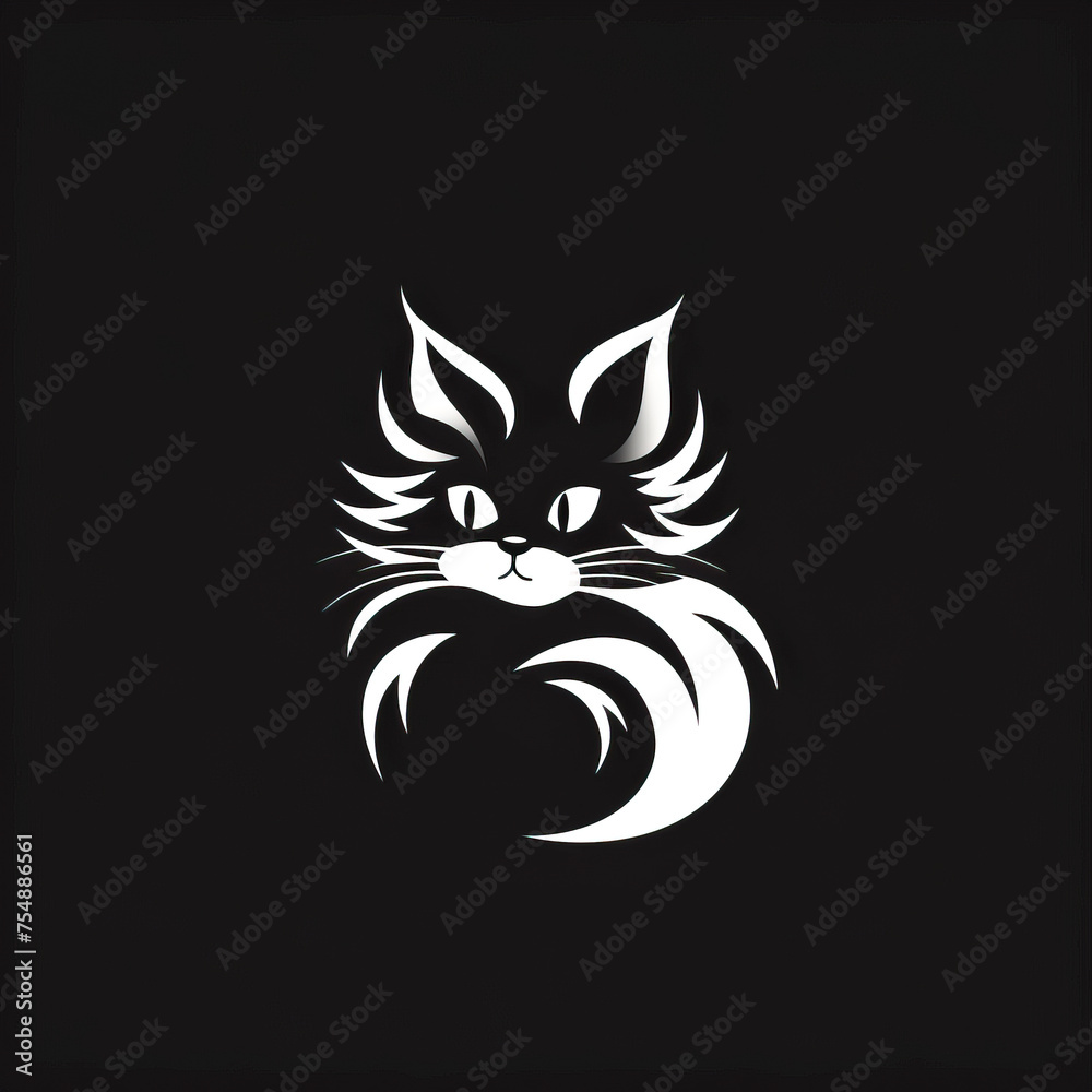 Whimsical Monochrome Cat Logo Design, Embracing Minimalism created with Generative AI technology