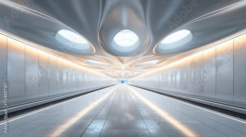 Parametric Halo Kaleidoscope Subway Station with Minimalist Design, created with Generative AI technology