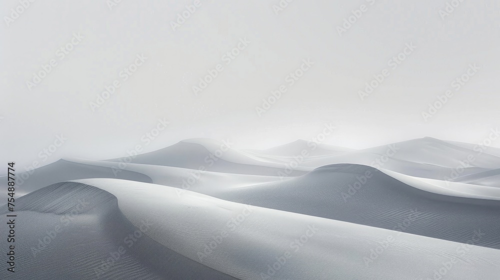 Desert Veiled in Gray captures the stark beauty of a minimalist landscape photography  - obrazy, fototapety, plakaty 