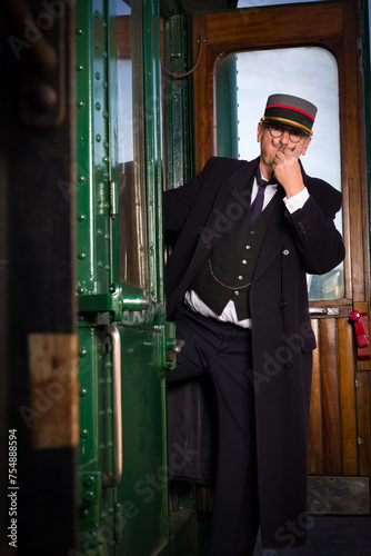 Retro train conductor with whistle