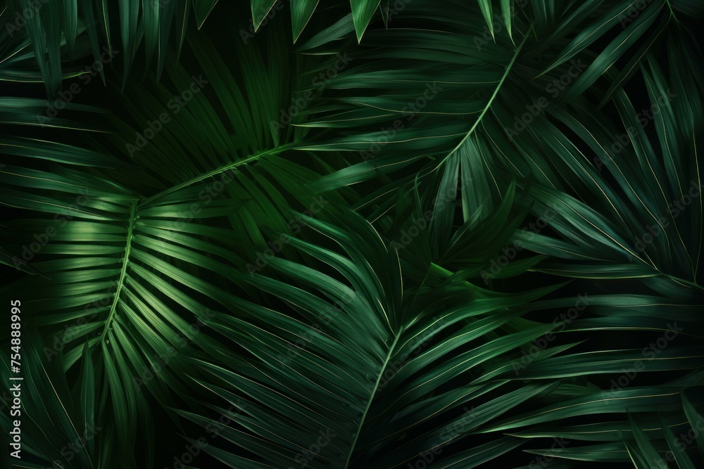 Flexible Palm leaves tropical. Dark forest. Generate Ai
