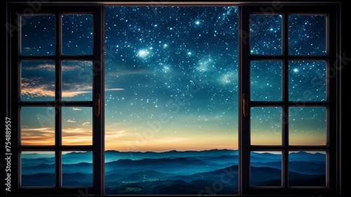 Enchanting night sky view captured through a window