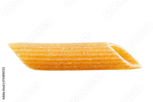 Penne rigate pasta isolated on white background. Healthy eating concept.