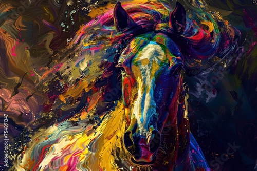 Colorful Horse with Rainbow Hair A Vibrant Artwork for Monthly Events and Trendy Themes Generative AI