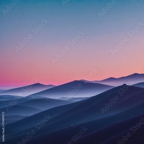 Comfort in blue and pink tones settling over abstract rolling terrain 