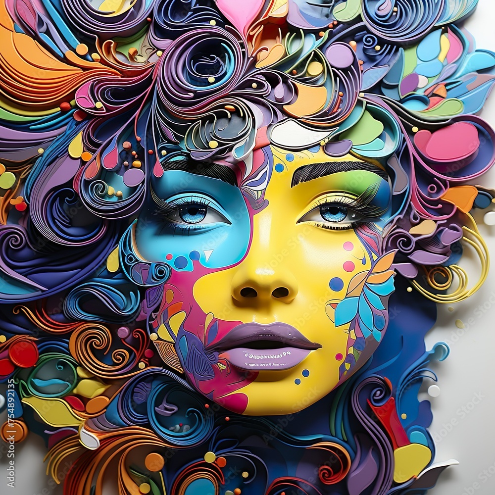 Farben, Lacke, fließende Acrylfarben auf Gesicht, Kunst, Designvorlage, Farbklekse