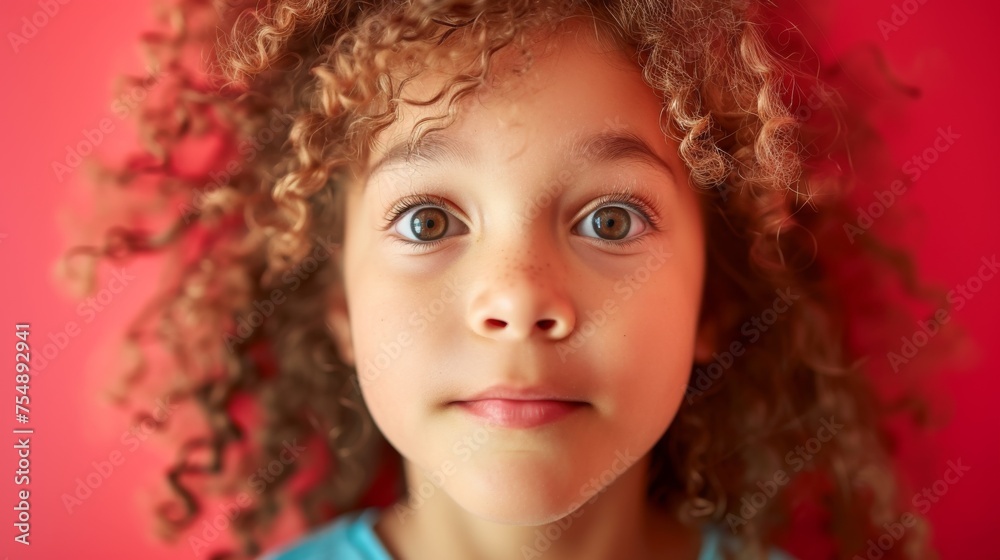 A young girl with curly hair is smiling at the camera. She has a blue shirt on and her hair is styled in a way that it is visible A young girl with curly hair is smiling at the camera. She has a blue shirt on and her hair is styled in a way that it is visible