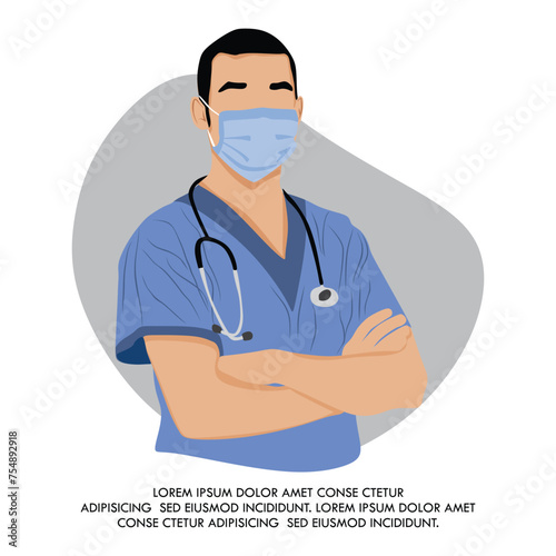 vector male doctor with a stethoscope, or blue background. A doctor in a medical uniform. Family doctor. Medical worker, paramedic. and banner of National Doctors Day.