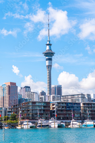 views of auckland harbour and skyline at background photo
