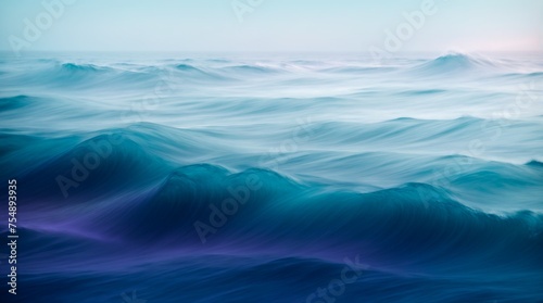 Dreamy seascape featuring ethereal blue waves in gentle undulating abstraction 