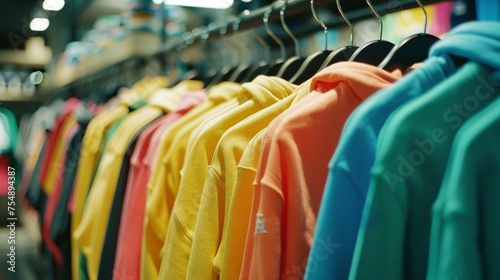Colorful Hoodies and Sweatshirts Displayed in Clothing Store
