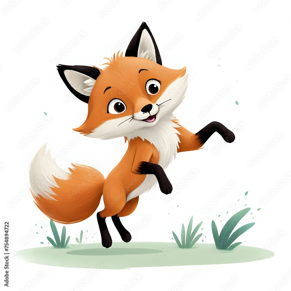 Obraz premium Cartoon Fox Jumping with joy illustration for story books