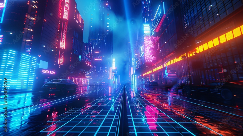 Neon Cityscape A Glowing Night in the City of Lights Generative AI